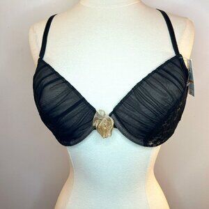 Blush Allure Black Lace Plunge Bra - Size 36DD NWT